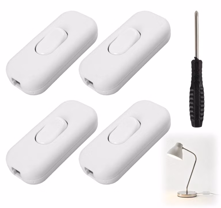 Set di 4 interruttori a pulsante, colore bianco, 6A/250V, a 2 poli, con cacciavite incluso