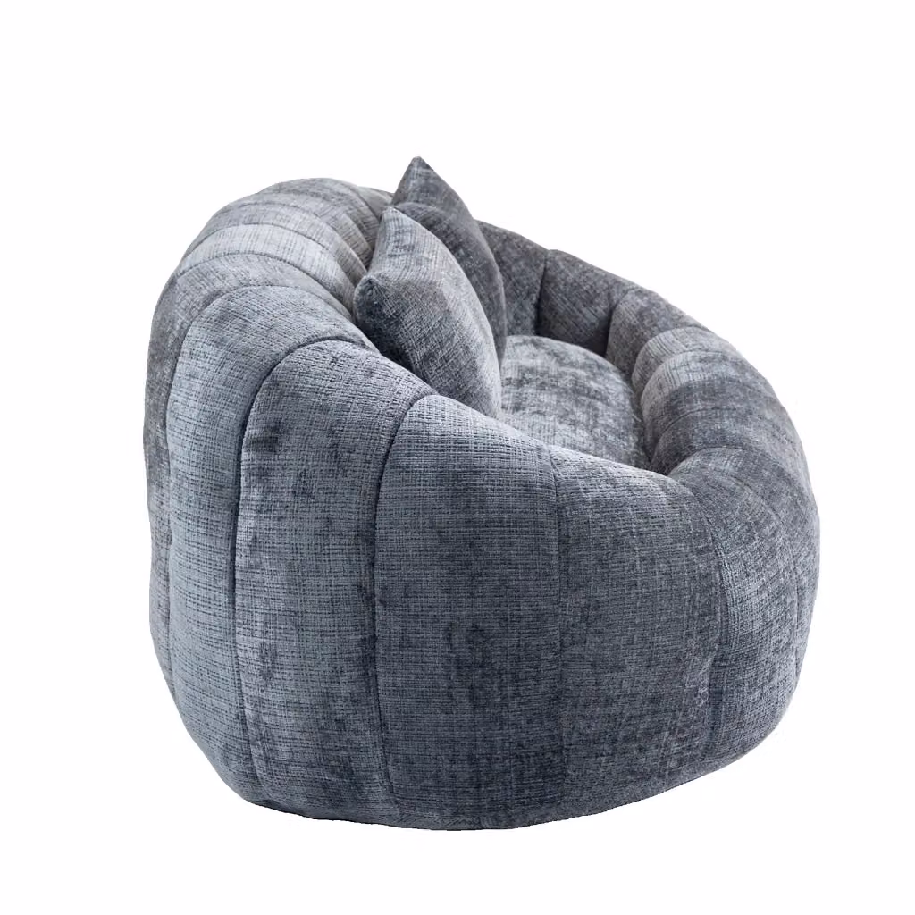 Poltrona Sacco Chicfurn con Schienale Alto e Braccioli, Divano da Pavimento in Ciniglia Grigio, L: 150 cm, P: 95 cm, H: 63 cm – 2