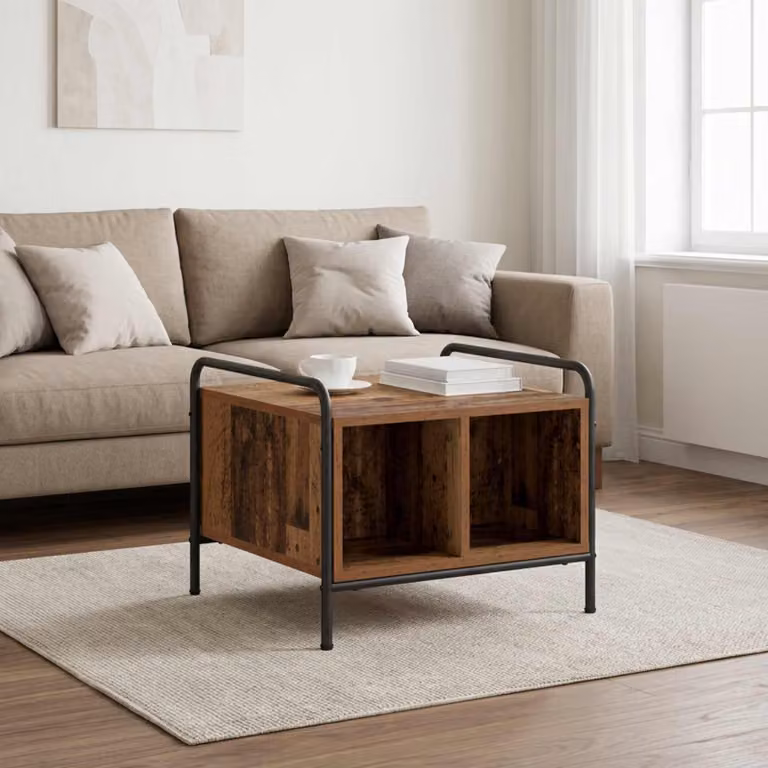 Tavolino da salotto moderno vidaXL in legno e metallo marrone L/P/H: 50 x 49 x 41 cm