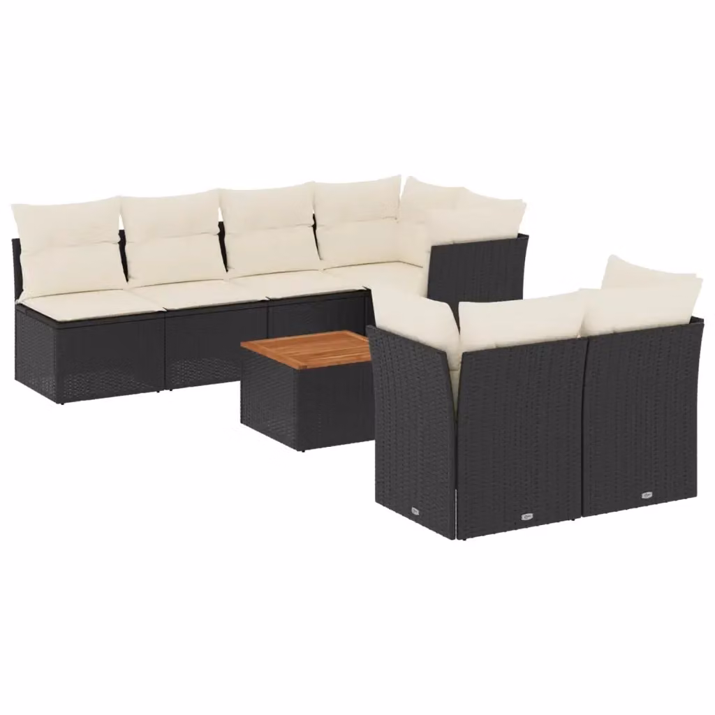 vidaXL Set Divani da Giardino a L con Tavolino e 8 Cuscini in Polyrattan Nero – 2