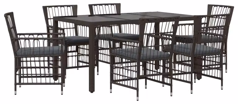 Set da esterno per 7 persone, in rattan sintetico nero