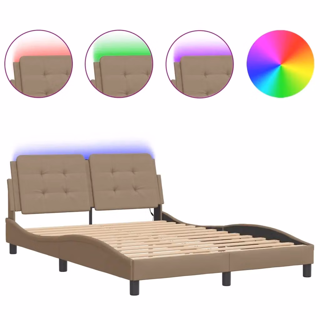 vidaXL Giroletto Zadar con LED e porta USB in tessuto e similpelle, Cappuccino, L/P: 120 x 200 cm – 2