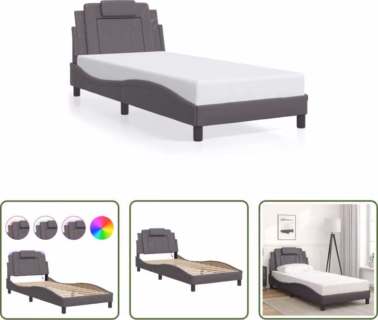 The Living Store Giroletto con LED grigio 80x200 cm in ecopelle
