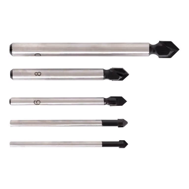 Set di punte per piastrelle STIER, 5 pezzi, gambo cilindrico, gambo tondo, set completo, dimensioni 4-10 mm, per trapani (a percussione), lavoro di precisione, alta qualità