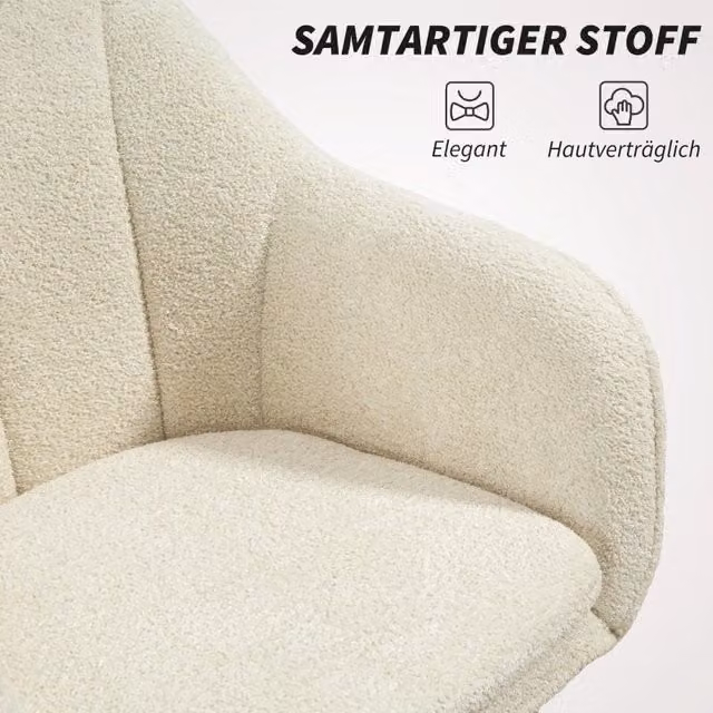Sedia girevole REDOM imbottita in tessuto beige con braccioli e ruote L/P/H: 60 x 63 x 84-94 cm