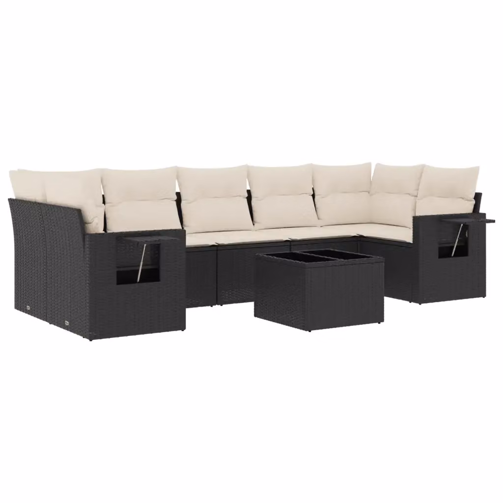 vidaXL Set Divani da Giardino a L con Cuscini 8 pz in Polyrattan Nero e Bianco con Tavolino da Esterno – 2