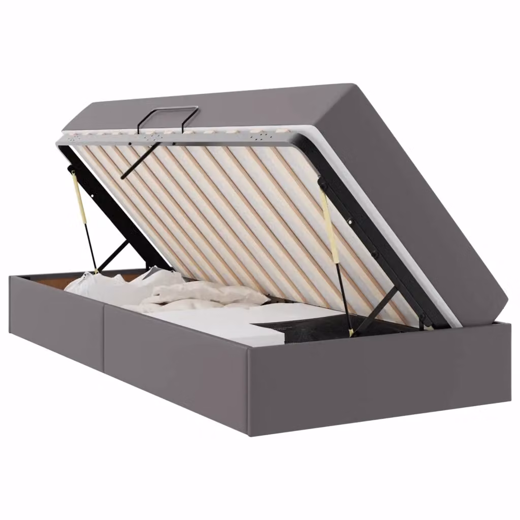 Letto con contenitore e 2 materassi ibridi vidaXL in similpelle grigia con base a sollevamento L 90 x P 190 x H 140 cm – 2