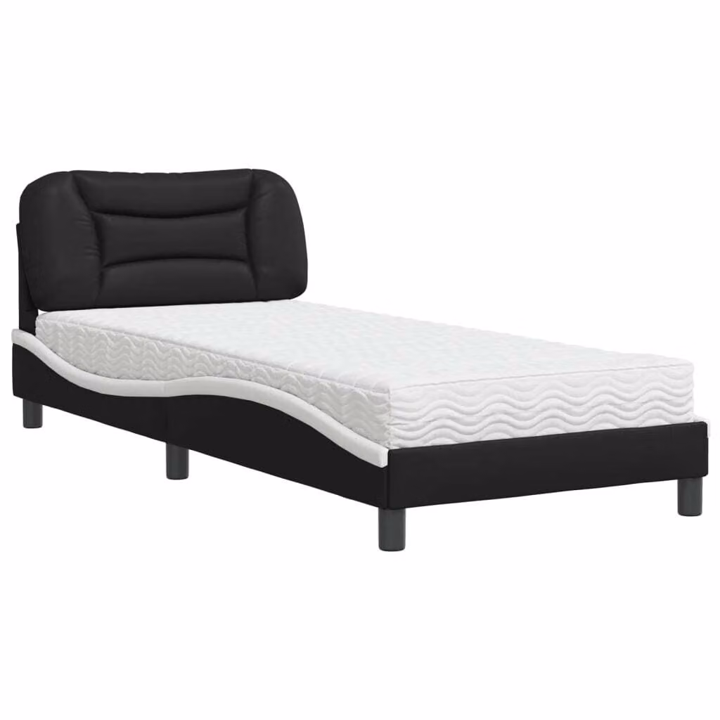 Letto con Materasso Hvar Nero e Bianco 90x190 cm in Pelle finta
