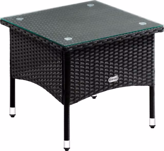 Tavolino da giardino quadrato Casaria in polyrattan e vetro nero L/P/H: 50 x 50 x 45 cm