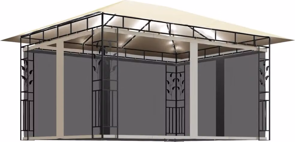 Gazebo con Zanzariera e Luci LED 4x3x2,73 m Crema