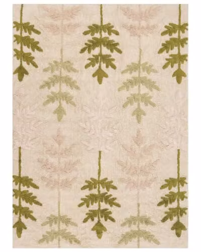 Tappeto in cotone 160 x 230 cm per bambini, rettangolare, beige e verde,