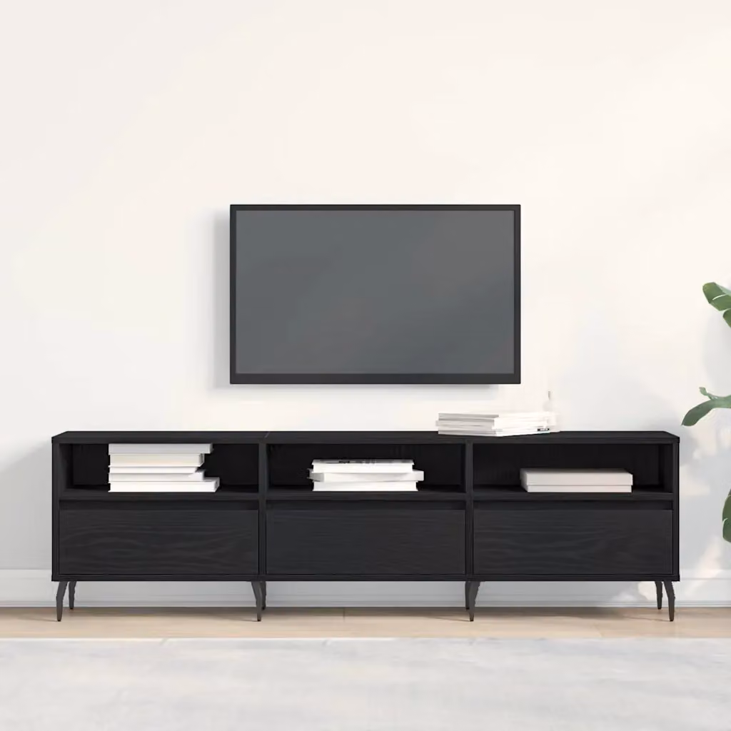 Mobile TV vidaXL moderno in legno ingegnerizzato e metallo, colore nero, L 150 cm x P 30 cm x H 44,5 cm