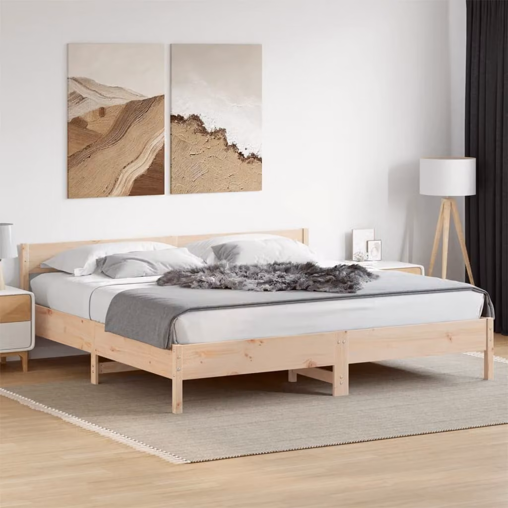 vidaXL Giroletto in legno massello di pino marrone con doghe fisse, L/P/H: 180 x 200 x 71,5 cm – 1