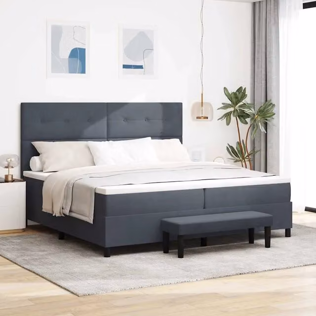 Letto matrimoniale moderno vidaXL con testiera in velluto grigio, L 200 cm x P 200 cm x H 128 cm