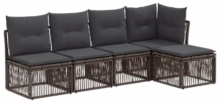 Set di divani da giardino, 5 pezzi, colore grigio, in rattan sintetico