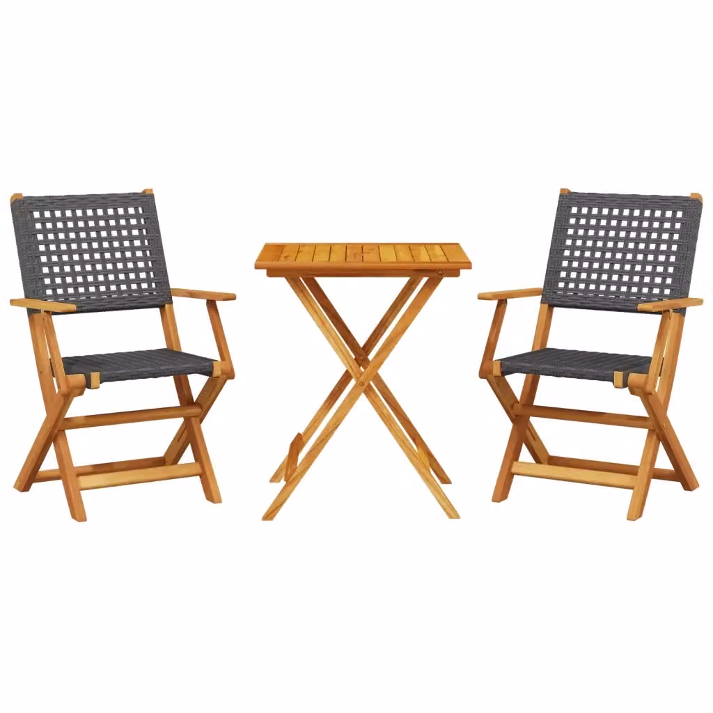 Set da Bistrot 3 pz vidaXL in Polyrattan e Legno di Acacia Olio Nero – 2
