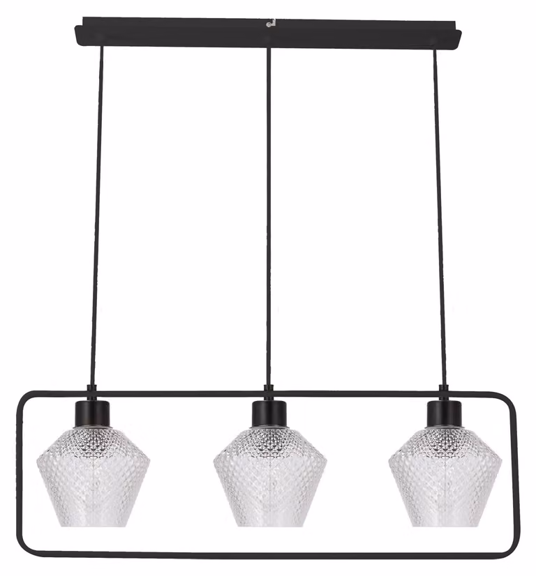 Illuminazione a sospensione sopra il tavolo da pranzo NIKO - 3xE27, 40W, nero / trasparente