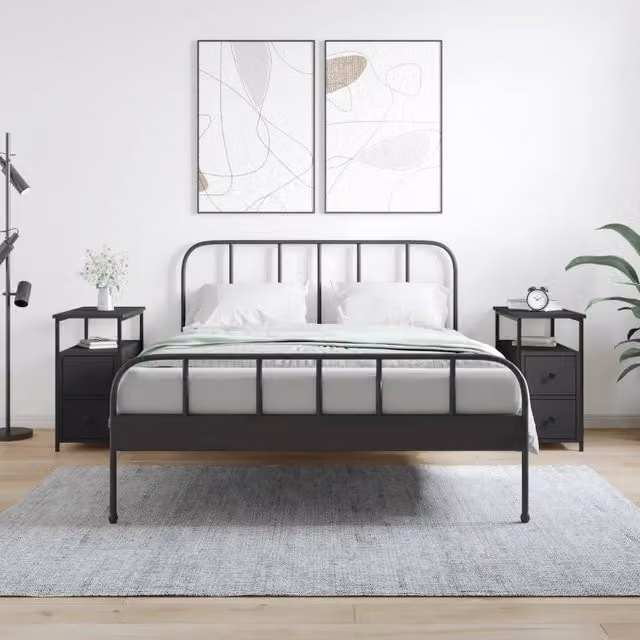 Set di 2 comodini Design Mania neri in legno multistrato e metallo L/P/H: 30 x 60 x 60 cm