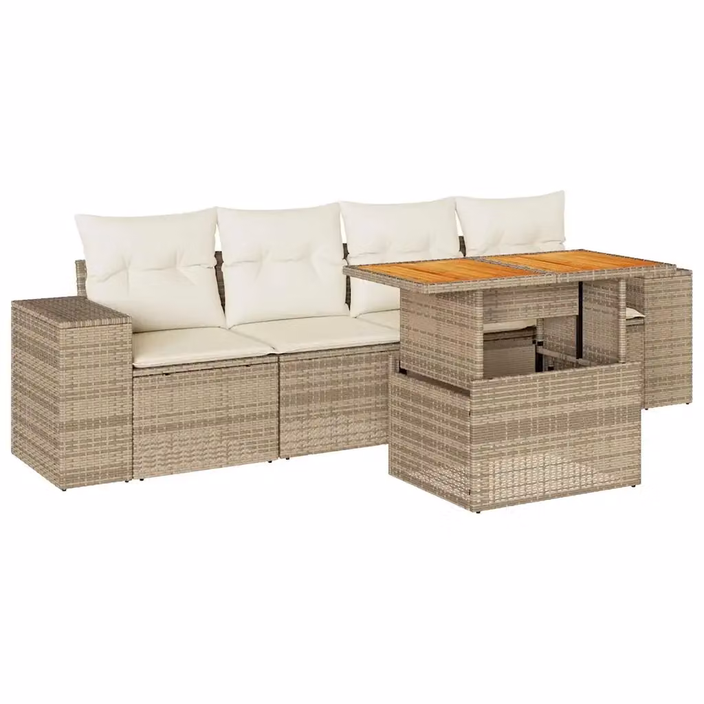 Set Divano da Giardino a L vidaXL in Polyrattan con Cuscini Beige e Tavolino da Esterno 5 Pezzi – 2