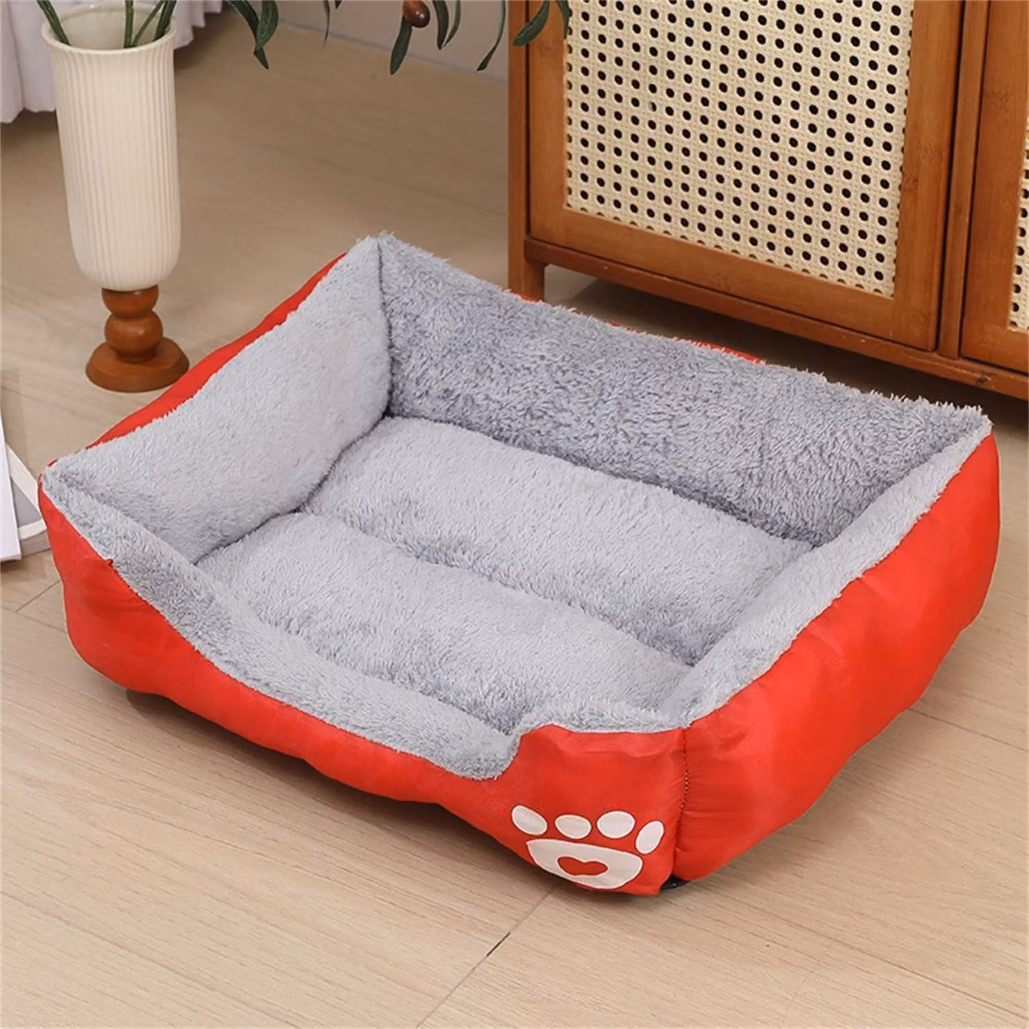 Cuccia ortopedica per cani, lavabile, antiscivolo, in peluche, colore rosso, taglia XL