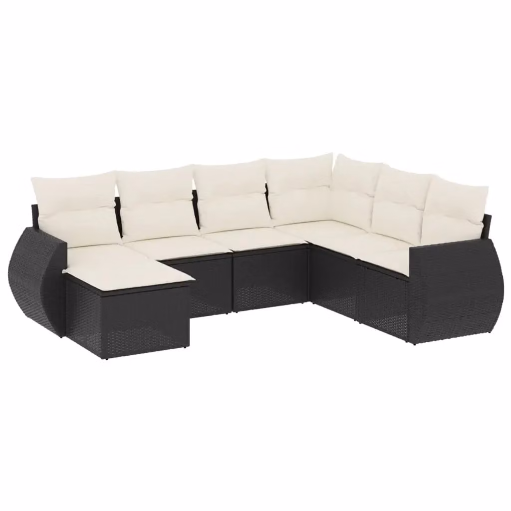 vidaXL Set Divani da Giardino in Polyrattan Nero con 7 Cuscini e Ottoman – 2