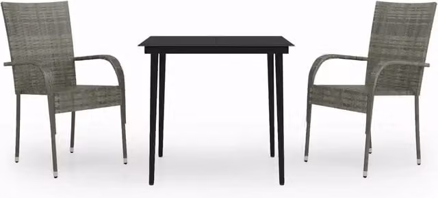 Set da Pranzo da Giardino 3 pz | Set Salotto da Giardino Grigio e Nero