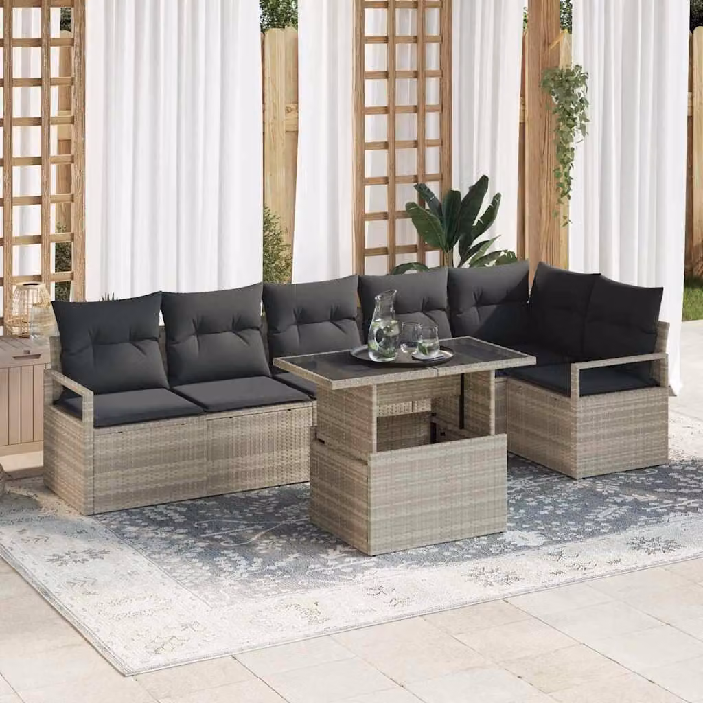 Maison Exclusive - Set Divano da Giardino 7 pcs Grigio chiaro polyrattan