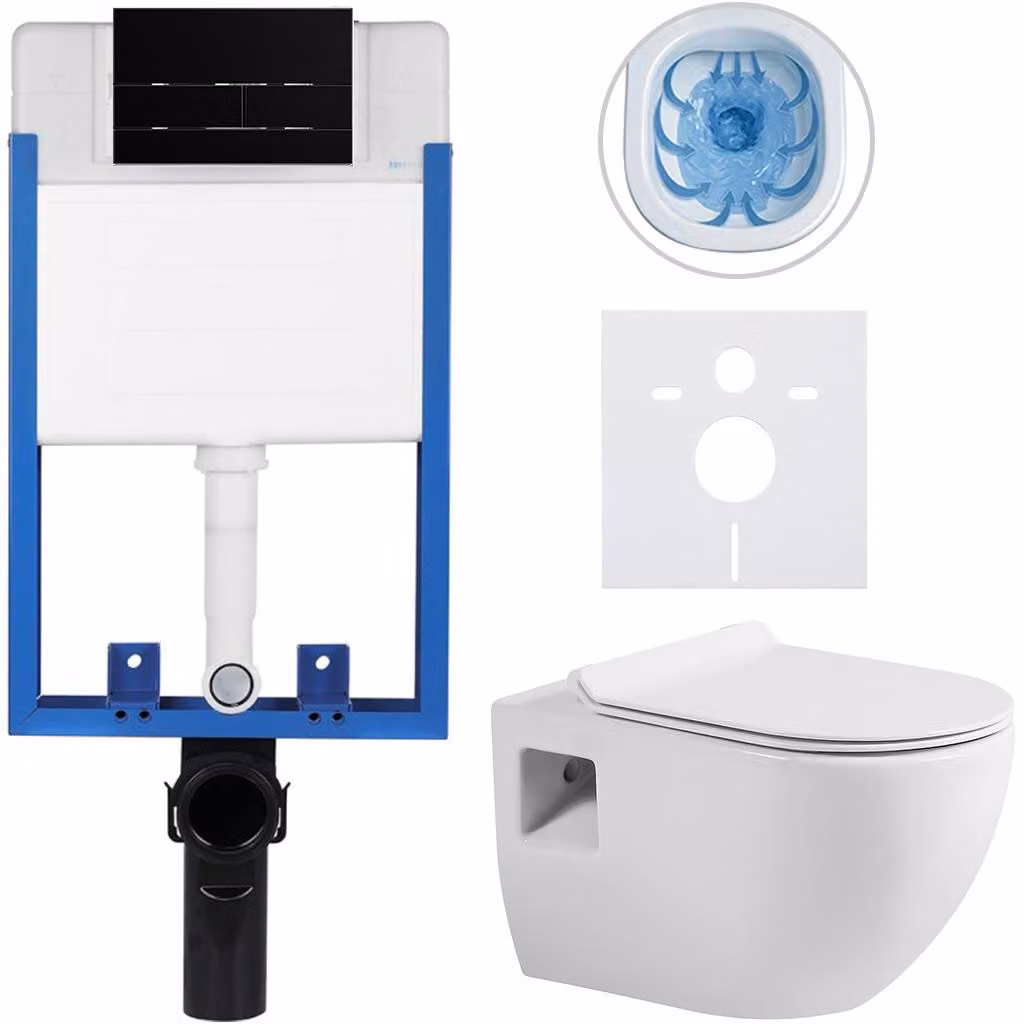 Set completo per WC sospeso Lite/Dure - bianco lucido - pulsante per WC Line, nero opaco - da incasso - 51x35 cm