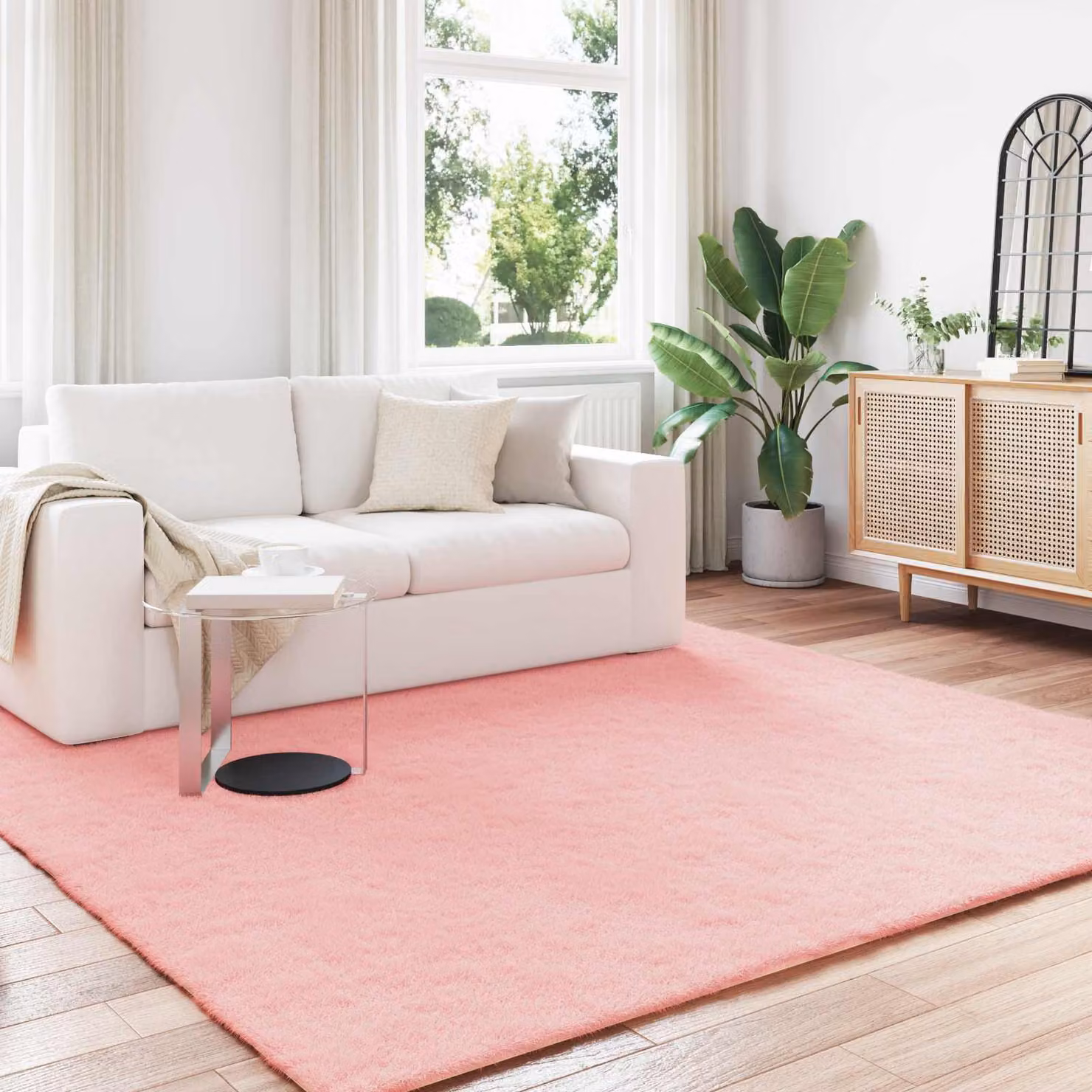 vidaXL Tappeto antiscivolo in ecopelliccia rosa modello OLITE