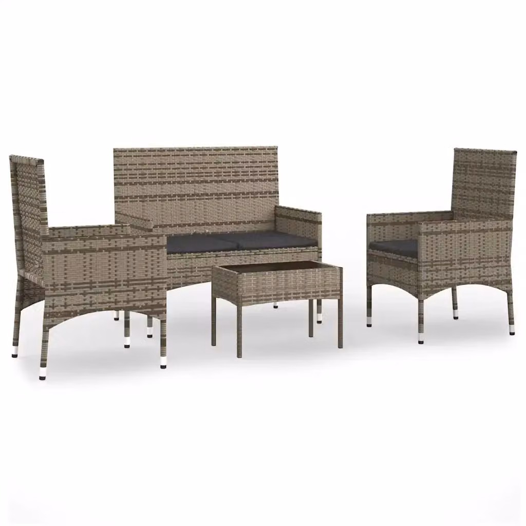 Set da giardino moderno vidaXL composto da divano a 2 posti, poltrona lounge e tavolino da caffè con cuscini in schiuma e coperture rimovibili, colore grigio e nero – 2
