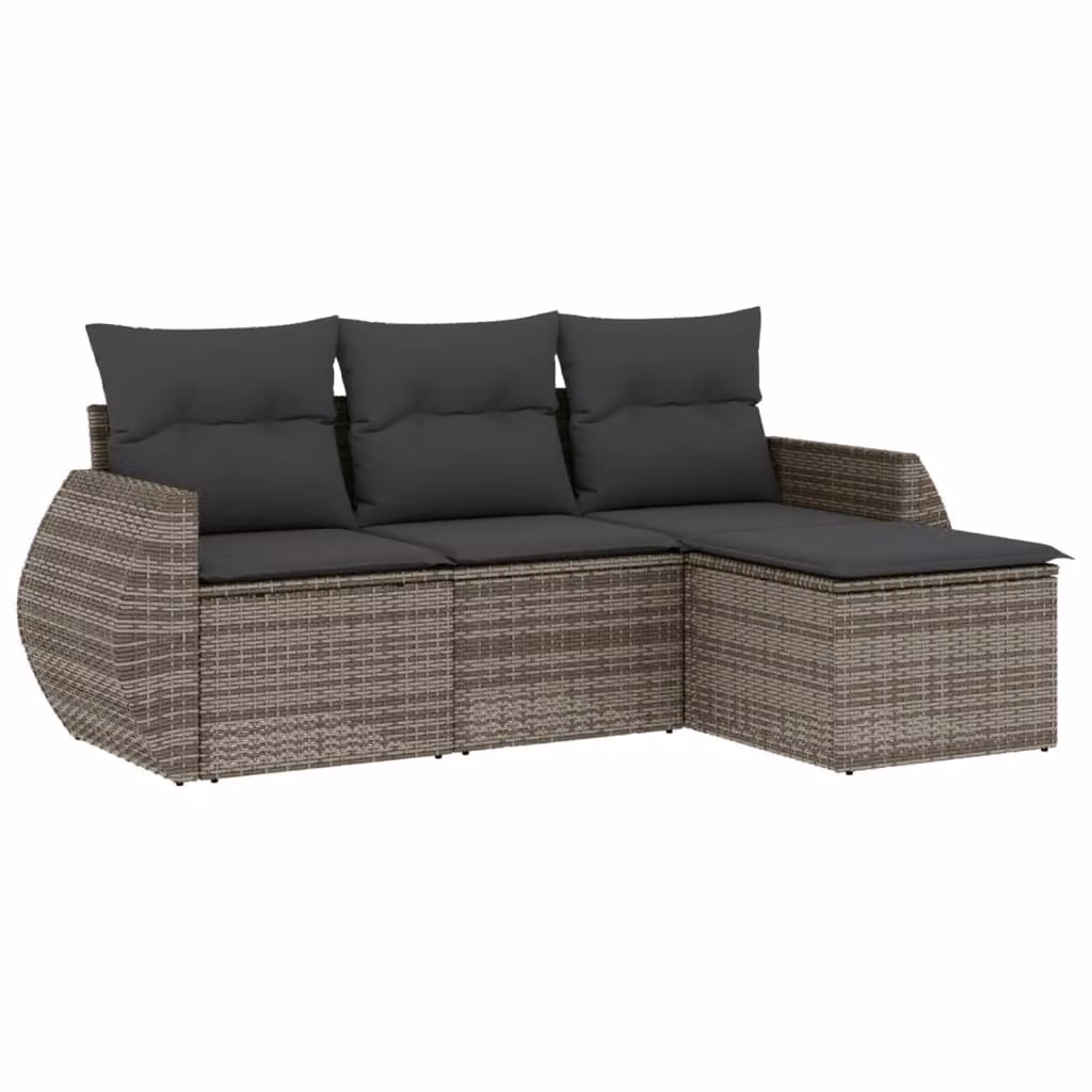 Set Divani da Giardino 4 pz con Cuscini in Polyrattan Grigio