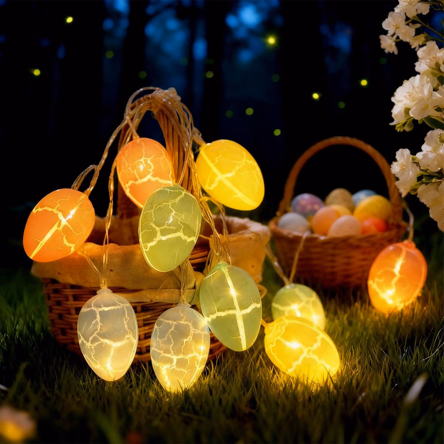 Catena luminosa pasquale, 3 metri, 20 LED a forma di uovo, colorata, alimentata a batteria