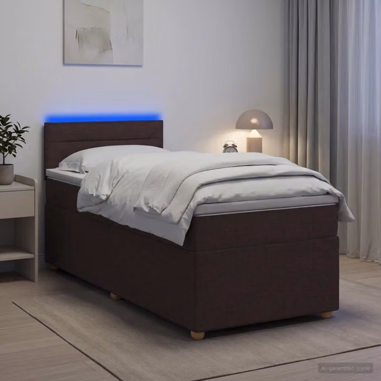 Letto box spring con materasso vidaXL in poliestere con illuminazione sottostante e porta USB, Marrone Scuro, L 90 cm x P 200 cm