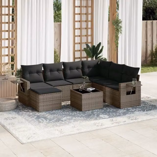 Set Divano da Giardino 8 pz con Cuscini Grigio in Polyrattan 3252847