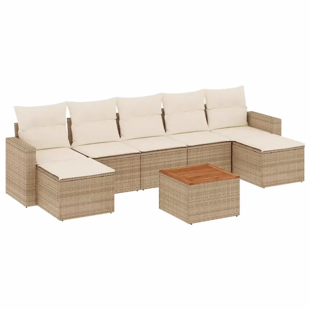 vidaXL Set Divano da Giardino 8 pz in Polyrattan Beige con Cuscini e Tavolino – 2