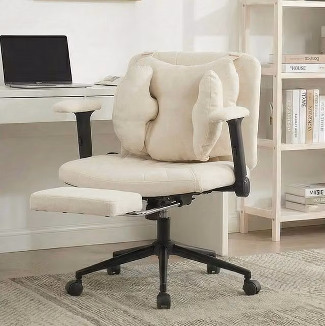 Sedia da ufficio girevole 80x53x86 cm beige con poggiapiedi