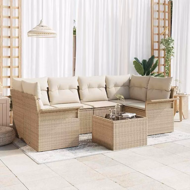 Maison Exclusive - Set Divano da Giardino 7 pcs Beige Poly Rattan
