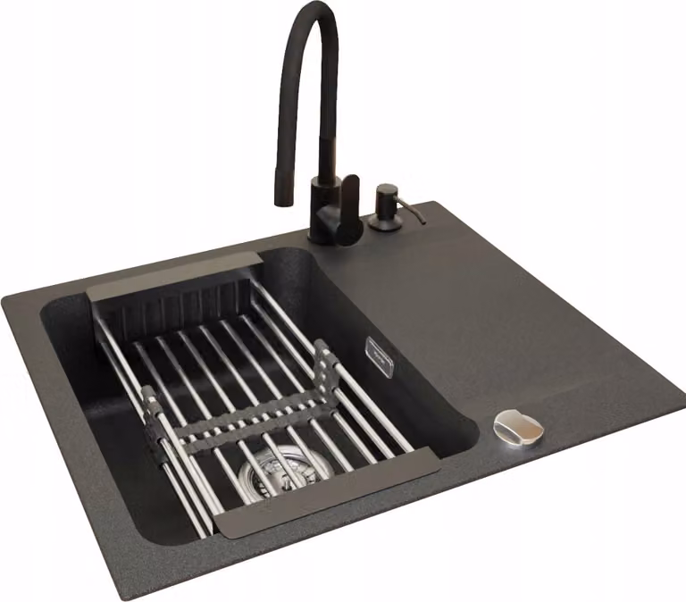 Lavabo in quarzo nero onice Franke Orion Oid 611-62 con rubinetto Grado