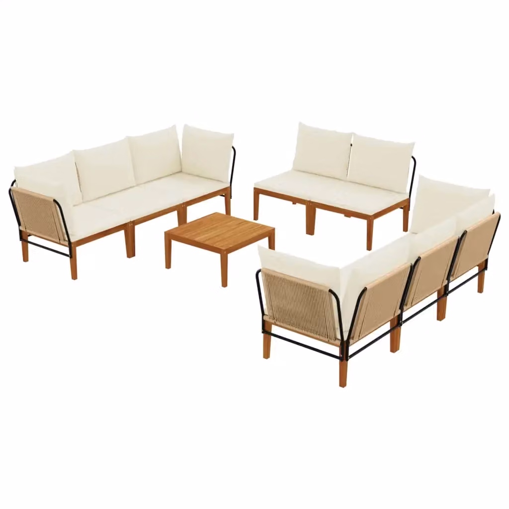 Set da giardino vidaXL in legno di acacia e corda beige e bianco, 9 pezzi – 2