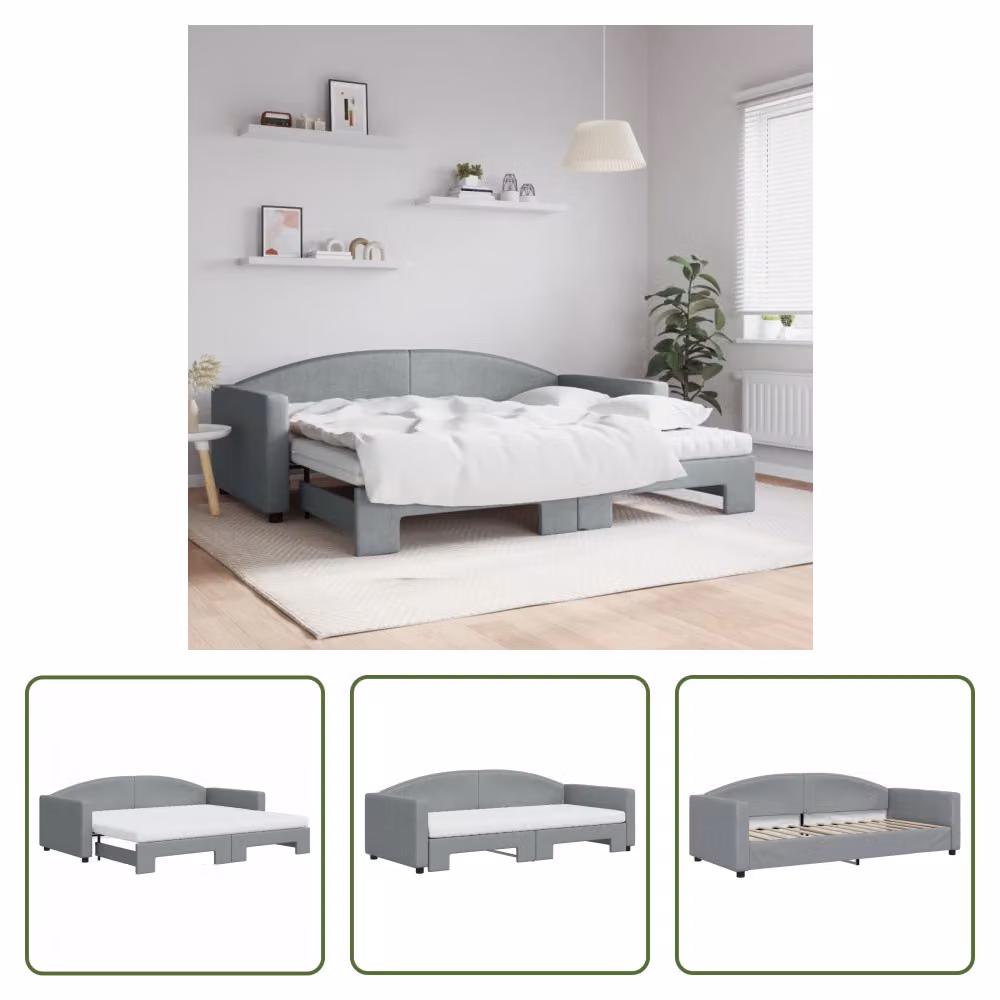 The Living Store Letto da giorno allungabile con materasso grigio chiaro 90x200 cm in tessuto