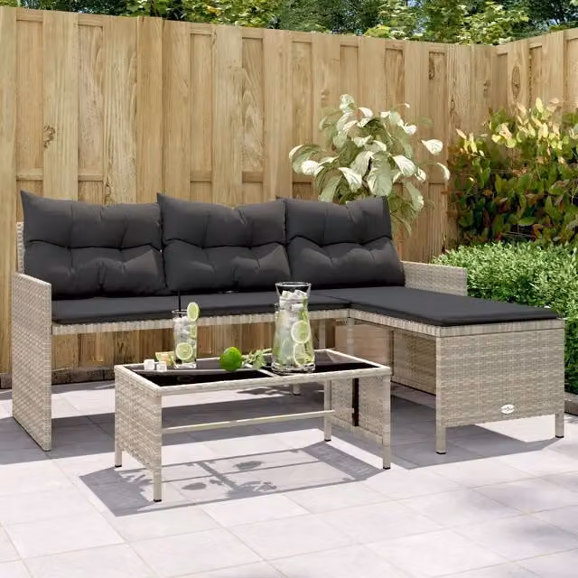 Set da giardino a L con divano a 3 posti, tavolo da caffè e cuscini vidaXL, colore grigio antracite – 1