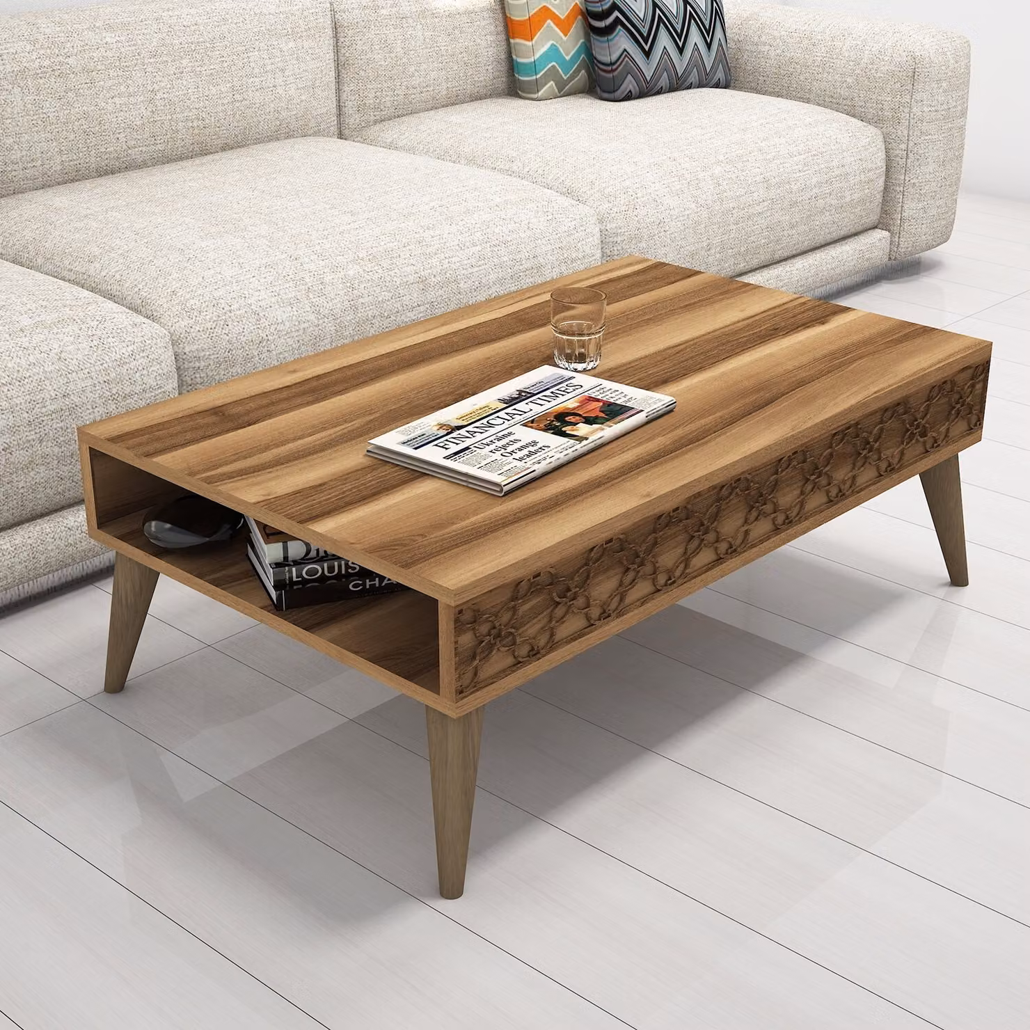 Skye Decor, City - Walnut, tavolino, noce, 100% pannelli di particelle rivestiti in melamina, 105 x 60 x 36,6 cm