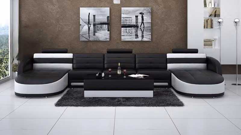 Design Leder Wohnlandschaft Eck Sofa Moderne Garnitur Couch Ecke USB Schwarz
