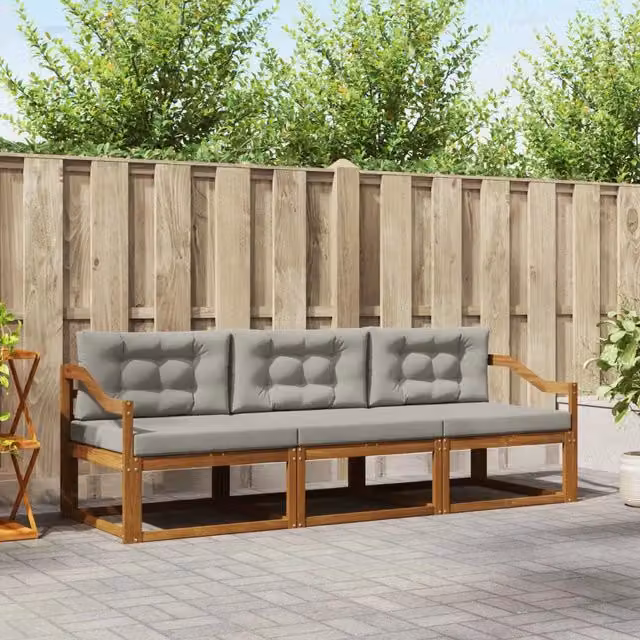 Set di divani da esterno 3 pz Grigio Naturale e Chiaro 3367139