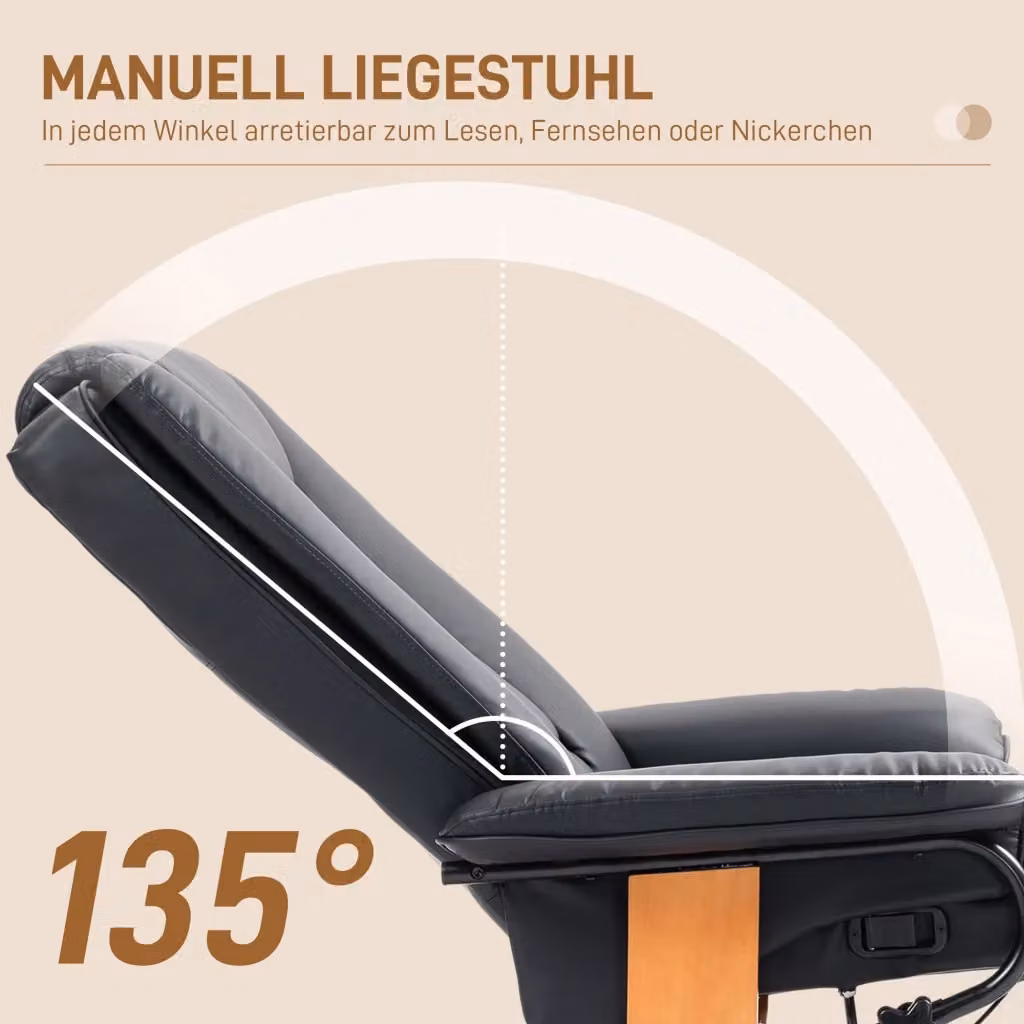 Poltrona Relax Girevole REDOM in similpelle nera con struttura in metallo, L: 78 cm, P: 88 cm, H: 103 cm – 2