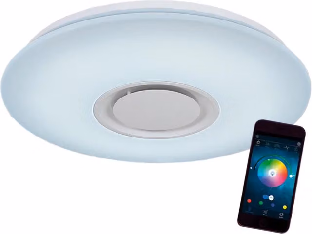 LÚZETE Lampada da soffitto LED musicale 24W bianca con Bluetooth e funzione dimmabile, diametro 40 cm