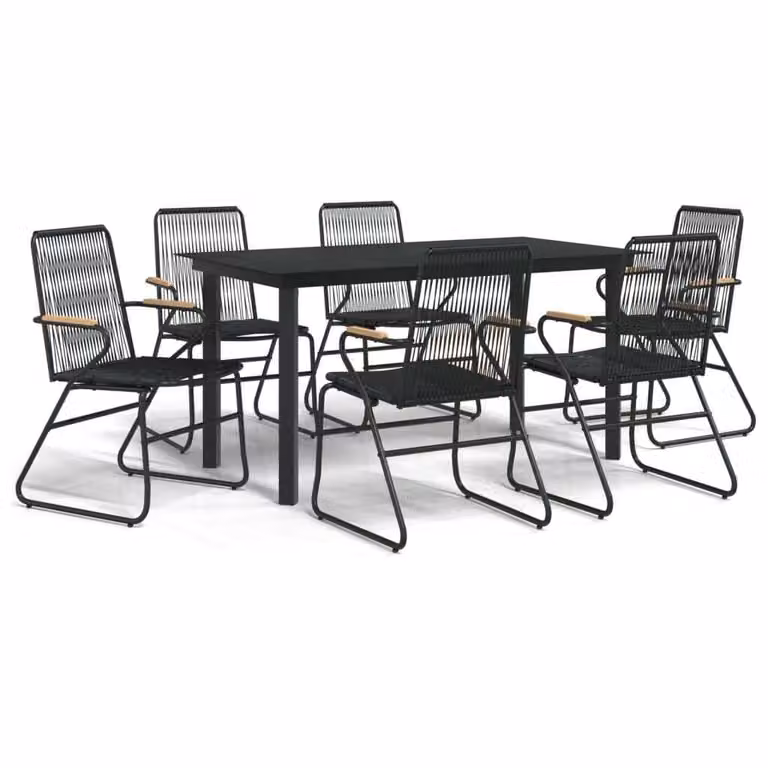 Set da Pranzo da Giardino 7 pz Nero in Rattan PVC