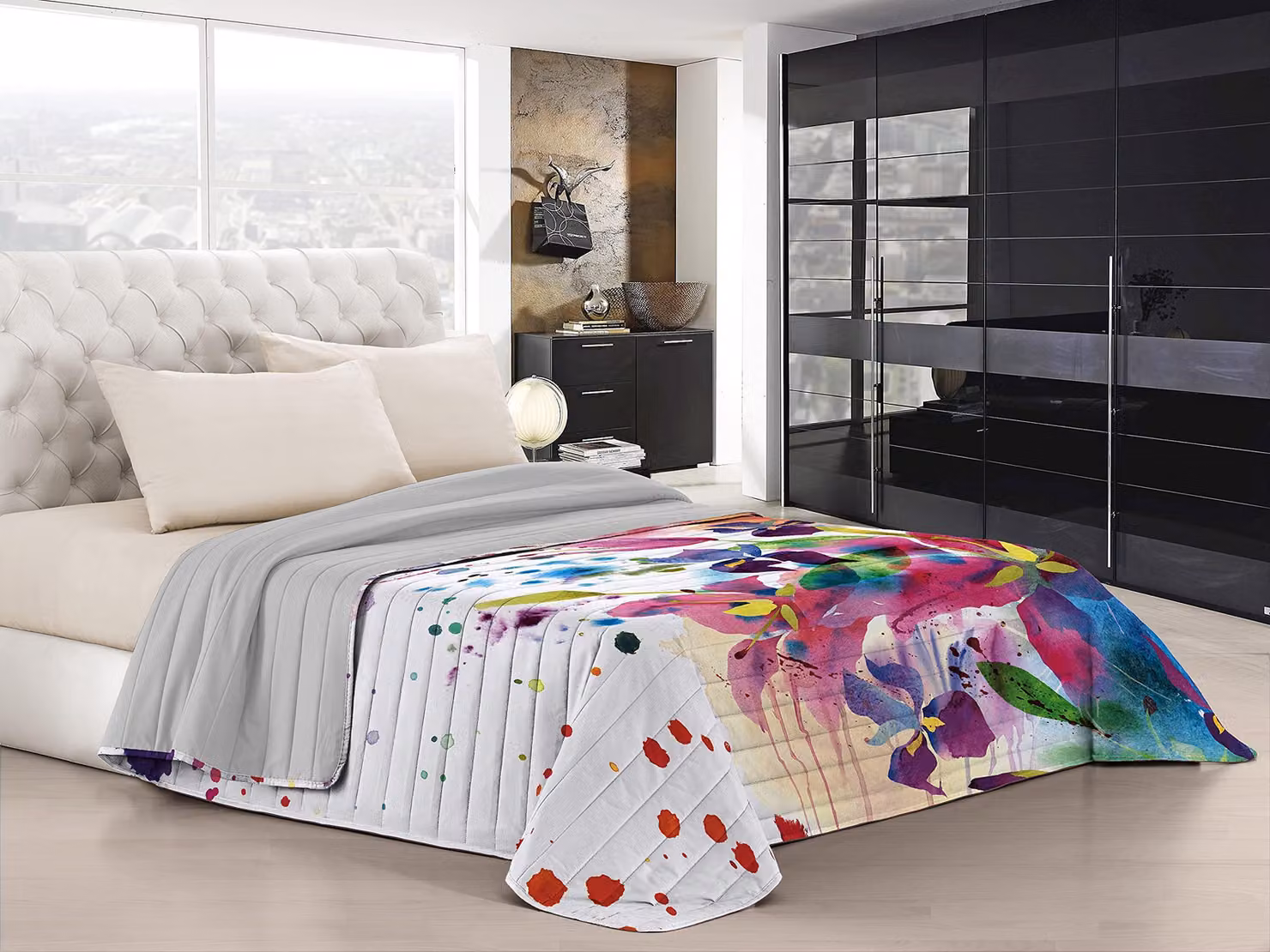 Coperta estiva con stampa digitale, 625, dimensioni 200x200 cm, per letto matrimoniale, in cotone, leggera