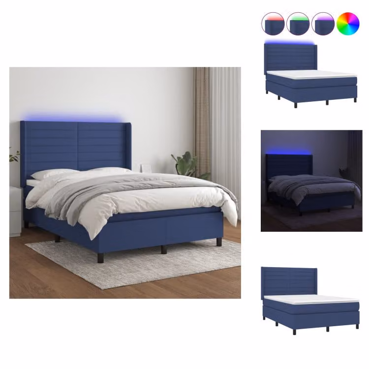 vidaXL Letto a molle con materasso e tessuto LED blu 140x200 cm - Letti e strutture letto