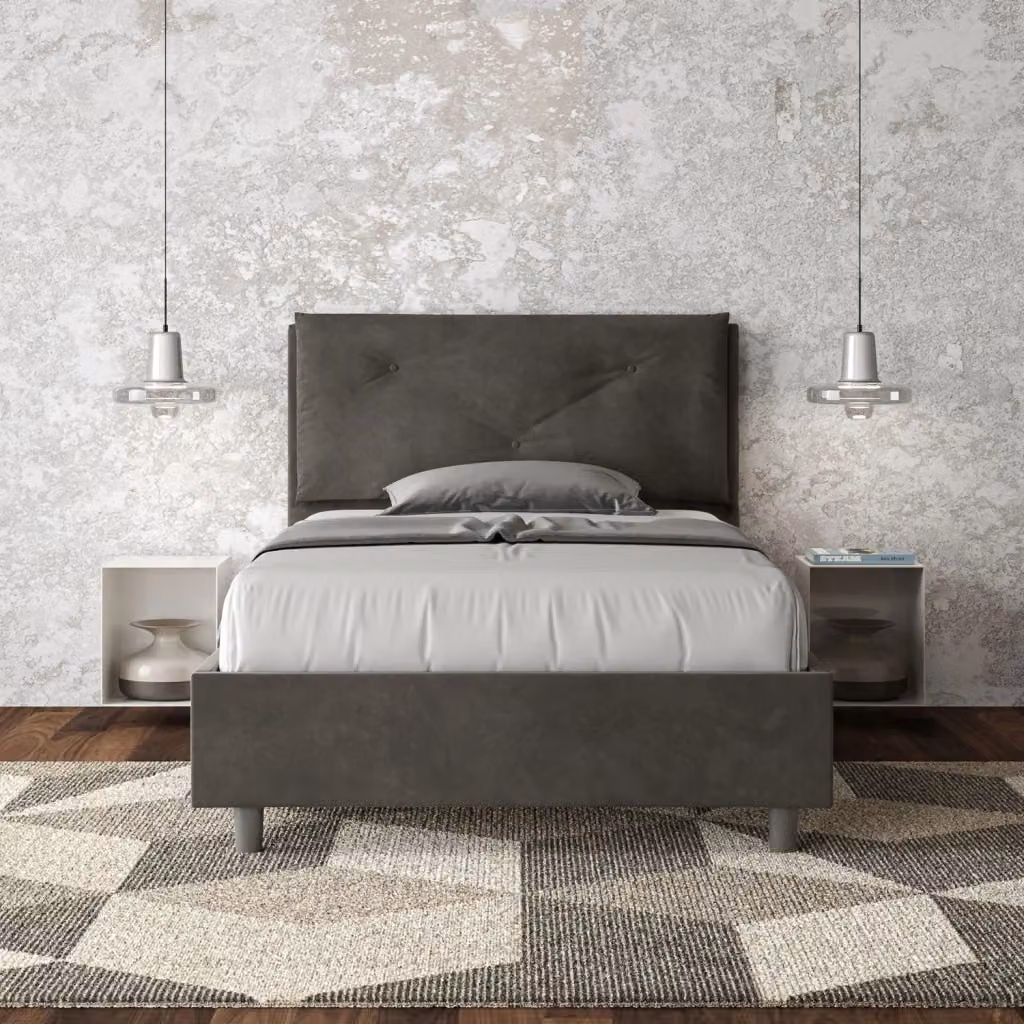 Letto Appia Large da 1 Piazza e Mezza con Contenitore e Rete, Imbottito in Microfibra, Grigio, L/P/H: 120 x 200 cm – 2
